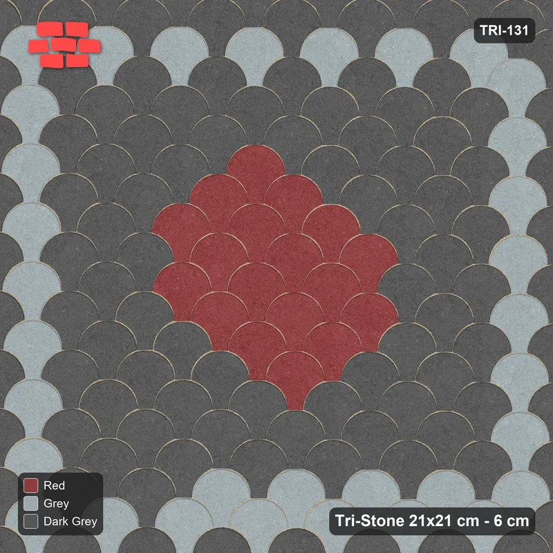 Interlock (Pasco) 21x21 cm · TRI-131 · Inset frame with round medallion - Urban Brick · Top view Interlock (Pasco) 21x21 cm · TRI-131 · Inset frame with round medallion - Urban Brick · Top view