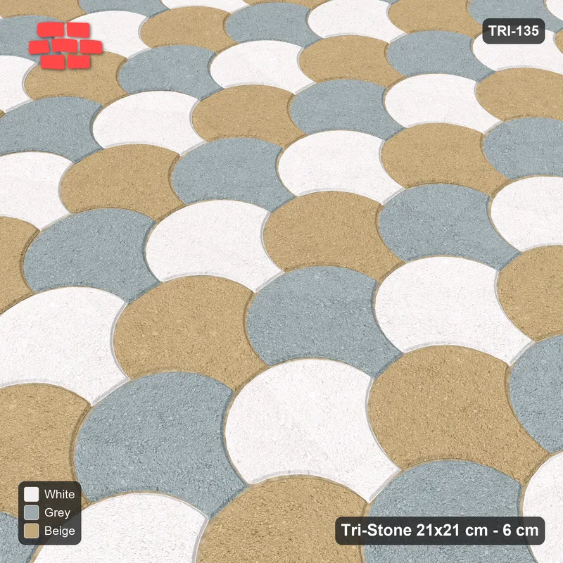 Interlock (Pasco) 21x21 cm · TRI-135 · Tumbling rows, three-tone, turned 90 deg, kerb frame - Coastal · Side view Interlock (Pasco) 21x21 cm · TRI-135 · Tumbling rows, three-tone, turned 90 deg, kerb frame - Coastal · Side view