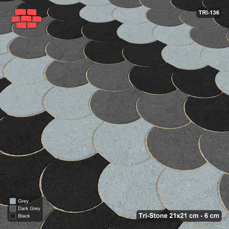 Interlock (Pasco) 21x21 cm · TRI-136 · Tumbling double rows, three-tone, turned 180 deg, kerb frame - Graphite Scale · Side view Interlock (Pasco) 21x21 cm · TRI-136 · Tumbling double rows, three-tone, turned 180 deg, kerb frame - Graphite Scale · Side view