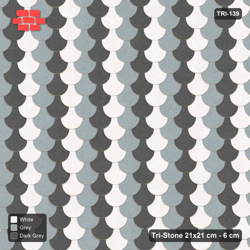 Interlock (Pasco) 21x21 cm · TRI-139 · Tumbling columns, three-tone, turned 180 deg - Monochrome · Top view Interlock (Pasco) 21x21 cm · TRI-139 · Tumbling columns, three-tone, turned 180 deg - Monochrome · Top view