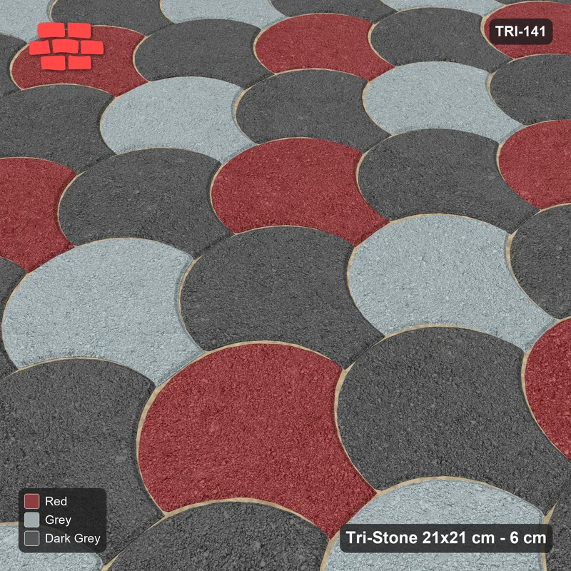 Interlock (Pasco) 21x21 cm · TRI-141 · Cube dice, three-tone, turned 90 deg, kerb frame - Urban Brick · Side view Interlock (Pasco) 21x21 cm · TRI-141 · Cube dice, three-tone, turned 90 deg, kerb frame - Urban Brick · Side view