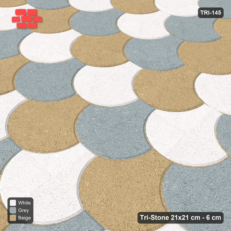 Interlock (Pasco) 21x21 cm · TRI-145 · Chevron tumbling, three-tone, turned 180 deg, kerb frame - Coastal · Side view Interlock (Pasco) 21x21 cm · TRI-145 · Chevron tumbling, three-tone, turned 180 deg, kerb frame - Coastal · Side view