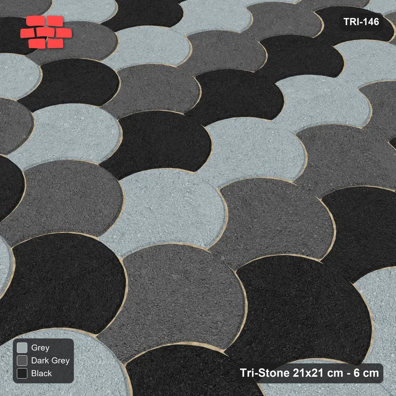 Interlock (Pasco) 21x21 cm · TRI-146 · Narrow chevron tumbling, kerb frame - Graphite Scale · Side view Interlock (Pasco) 21x21 cm · TRI-146 · Narrow chevron tumbling, kerb frame - Graphite Scale · Side view