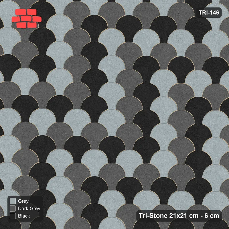 Interlock (Pasco) 21x21 cm · TRI-146 · Narrow chevron tumbling, kerb frame - Graphite Scale · Top view Interlock (Pasco) 21x21 cm · TRI-146 · Narrow chevron tumbling, kerb frame - Graphite Scale · Top view