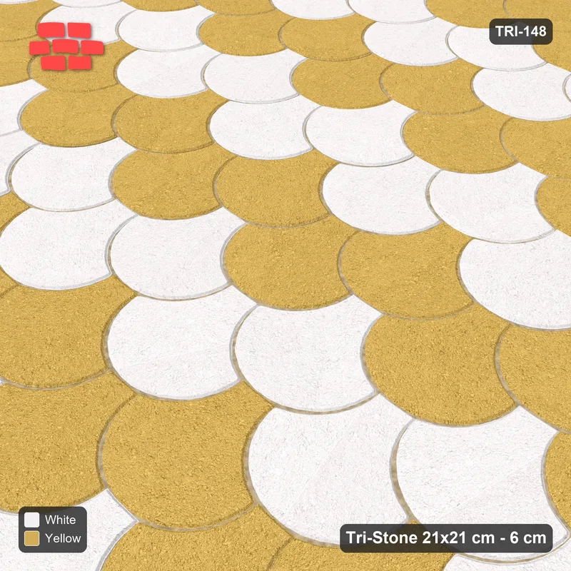 Interlock (Pasco) 21x21 cm · TRI-148 · Paired scale rows, turned 180 deg, kerb frame - Ivory & Ochre · Side view Interlock (Pasco) 21x21 cm · TRI-148 · Paired scale rows, turned 180 deg, kerb frame - Ivory & Ochre · Side view