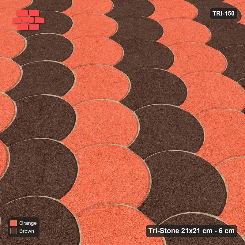 Interlock (Pasco) 21x21 cm · TRI-150 · Two-tone diagonal steps A, kerb frame - Burnt Clay · Side view Interlock (Pasco) 21x21 cm · TRI-150 · Two-tone diagonal steps A, kerb frame - Burnt Clay · Side view