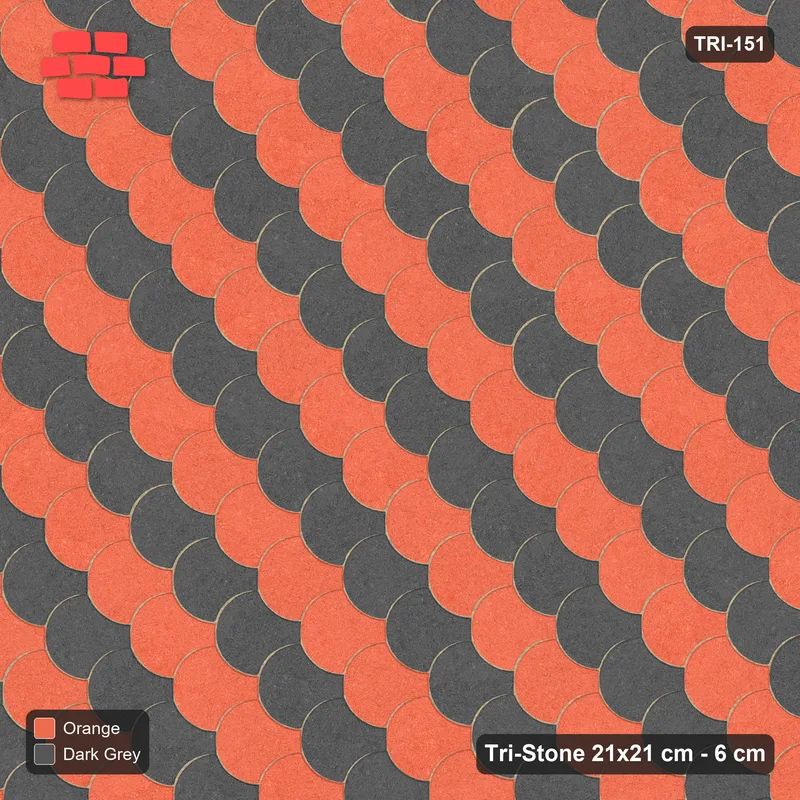 Interlock (Pasco) 21x21 cm · TRI-151 · Two-tone diagonal steps B, turned 90 deg, kerb frame - Ember · Top view Interlock (Pasco) 21x21 cm · TRI-151 · Two-tone diagonal steps B, turned 90 deg, kerb frame - Ember · Top view