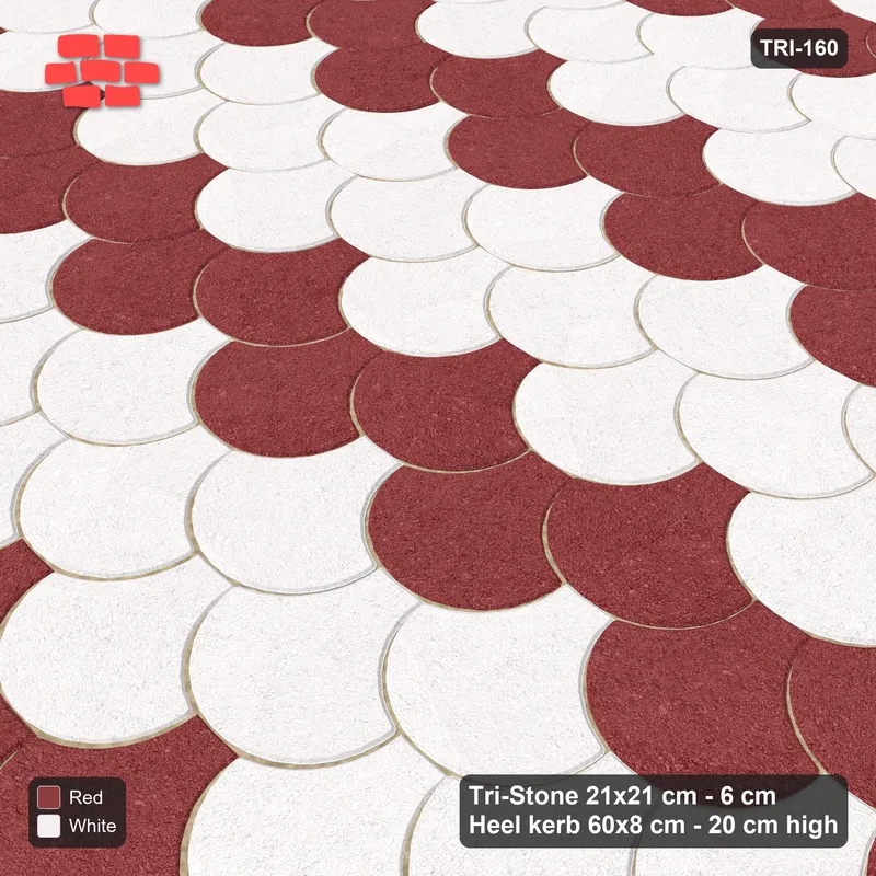 Interlock (Pasco) 21x21 cm · TRI-160 · Accent double row every fifth, turned 180 deg, kerb frame - Burgundy & Ivory · Side view Interlock (Pasco) 21x21 cm · TRI-160 · Accent double row every fifth, turned 180 deg, kerb frame - Burgundy & Ivory · Side view