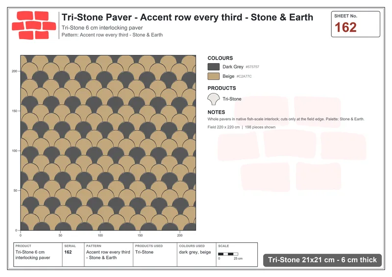 Interlock (Pasco) 21x21 cm · TRI-162 · Accent row every third - Stone & Earth · Laying plan