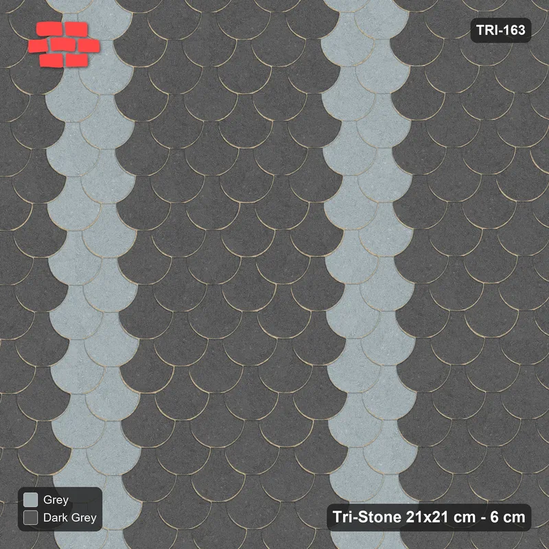 Interlock (Pasco) 21x21 cm · TRI-163 · Accent column every fourth, turned 180 deg, kerb frame - Charcoal Edge · Top view Interlock (Pasco) 21x21 cm · TRI-163 · Accent column every fourth, turned 180 deg, kerb frame - Charcoal Edge · Top view
