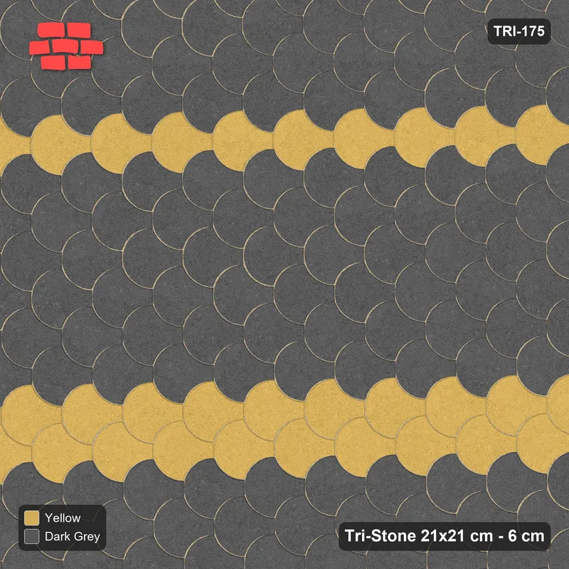 Interlock (Pasco) 21x21 cm · TRI-175 · Twin feature bands, turned 90 deg, kerb frame - Mustard Slate · Top view Interlock (Pasco) 21x21 cm · TRI-175 · Twin feature bands, turned 90 deg, kerb frame - Mustard Slate · Top view