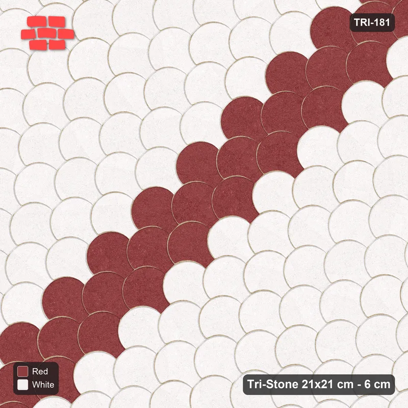 Interlock (Pasco) 21x21 cm · TRI-181 · Counter-diagonal band, turned 45 deg, kerb frame - Burgundy & Ivory · Top view Interlock (Pasco) 21x21 cm · TRI-181 · Counter-diagonal band, turned 45 deg, kerb frame - Burgundy & Ivory · Top view