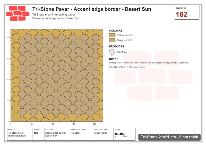 Interlock (Pasco) 21x21 cm · TRI-182 · Accent edge border - Desert Sun · Laying plan