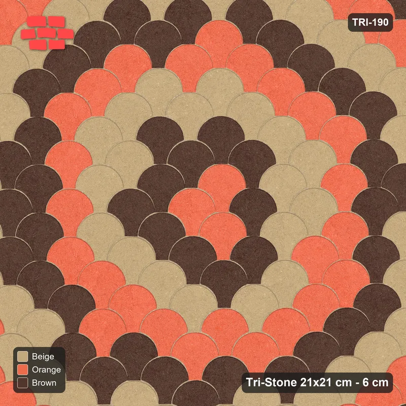 Interlock (Pasco) 21x21 cm · TRI-190 · Graded circles, three-tone, kerb frame - Autumn · Top view Interlock (Pasco) 21x21 cm · TRI-190 · Graded circles, three-tone, kerb frame - Autumn · Top view