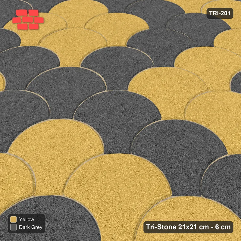 Interlock (Pasco) 21x21 cm · TRI-201 · Large harlequin diamonds, turned 45 deg, kerb frame - Mustard Slate · Side view Interlock (Pasco) 21x21 cm · TRI-201 · Large harlequin diamonds, turned 45 deg, kerb frame - Mustard Slate · Side view