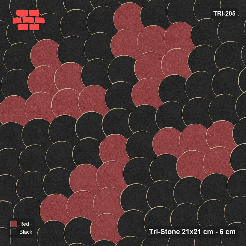 Interlock (Pasco) 21x21 cm · TRI-205 · Radial sunburst, turned 45 deg, kerb frame - Red & Black · Top view Interlock (Pasco) 21x21 cm · TRI-205 · Radial sunburst, turned 45 deg, kerb frame - Red & Black · Top view