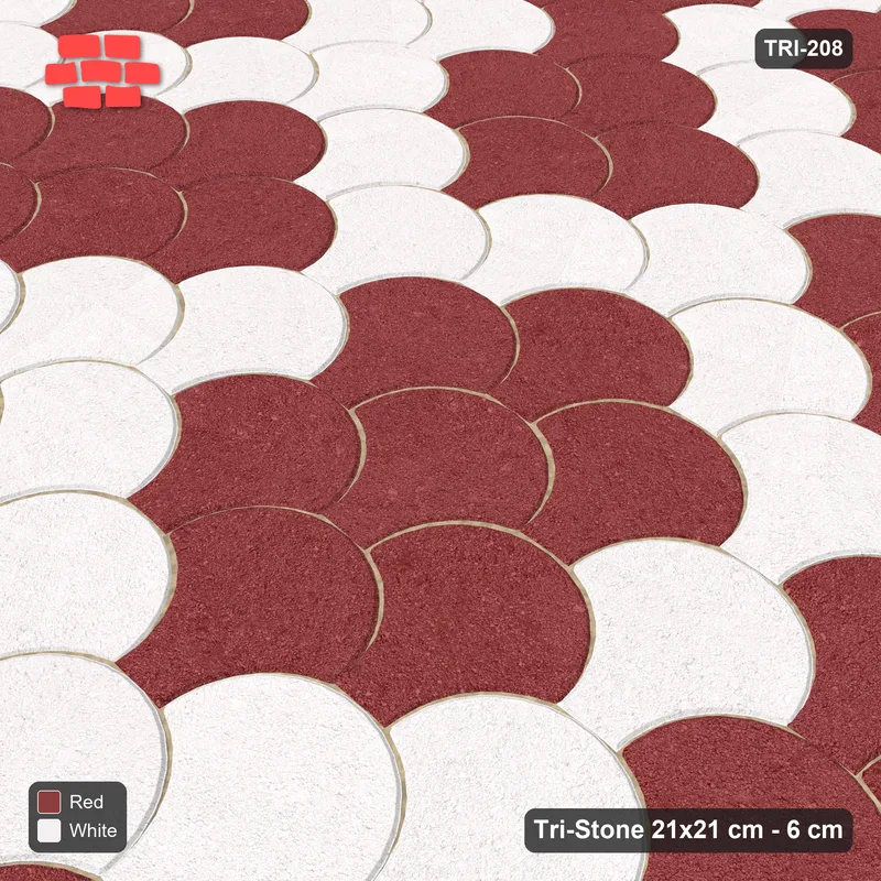 Interlock (Pasco) 21x21 cm · TRI-208 · Fine rosette scatter, kerb frame - Burgundy & Ivory · Side view Interlock (Pasco) 21x21 cm · TRI-208 · Fine rosette scatter, kerb frame - Burgundy & Ivory · Side view