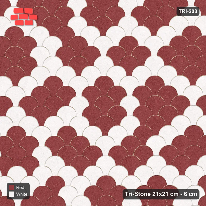 Interlock (Pasco) 21x21 cm · TRI-208 · Fine rosette scatter, kerb frame - Burgundy & Ivory · Top view Interlock (Pasco) 21x21 cm · TRI-208 · Fine rosette scatter, kerb frame - Burgundy & Ivory · Top view