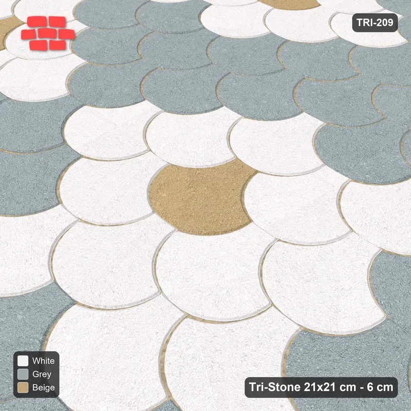 Interlock (Pasco) 21x21 cm · TRI-209 · Two-tone rosette scatter, turned 180 deg - Coastal · Side view Interlock (Pasco) 21x21 cm · TRI-209 · Two-tone rosette scatter, turned 180 deg - Coastal · Side view