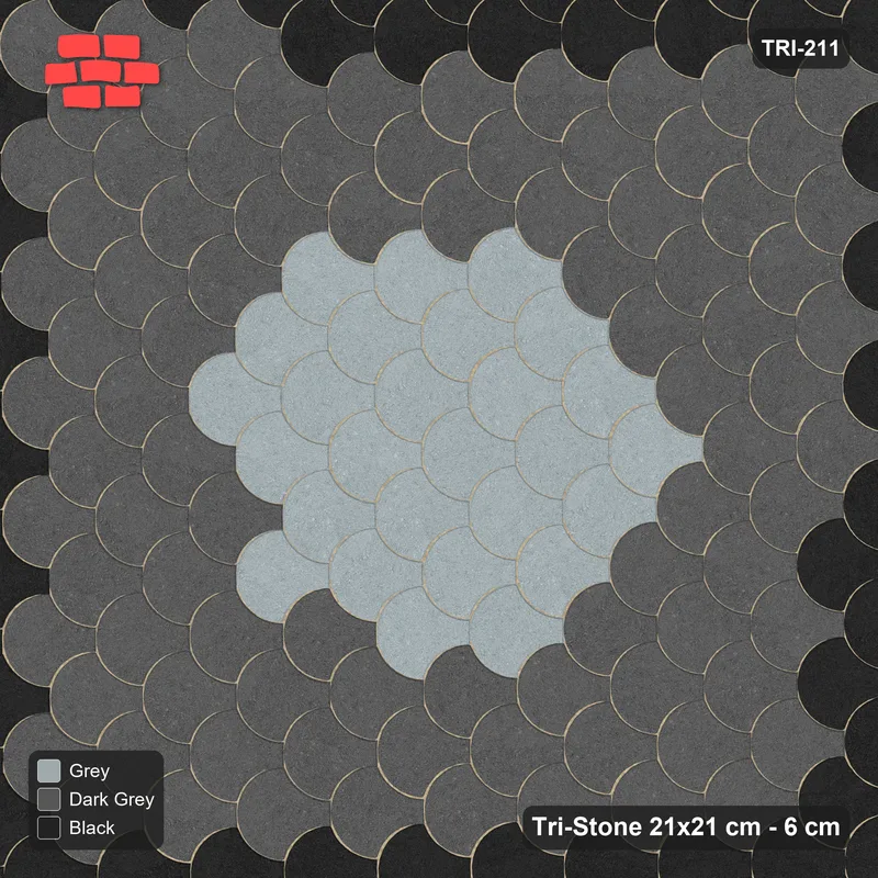 Interlock (Pasco) 21x21 cm · TRI-211 · Border with round medallion, turned 90 deg, kerb frame - Graphite Scale · Top view Interlock (Pasco) 21x21 cm · TRI-211 · Border with round medallion, turned 90 deg, kerb frame - Graphite Scale · Top view