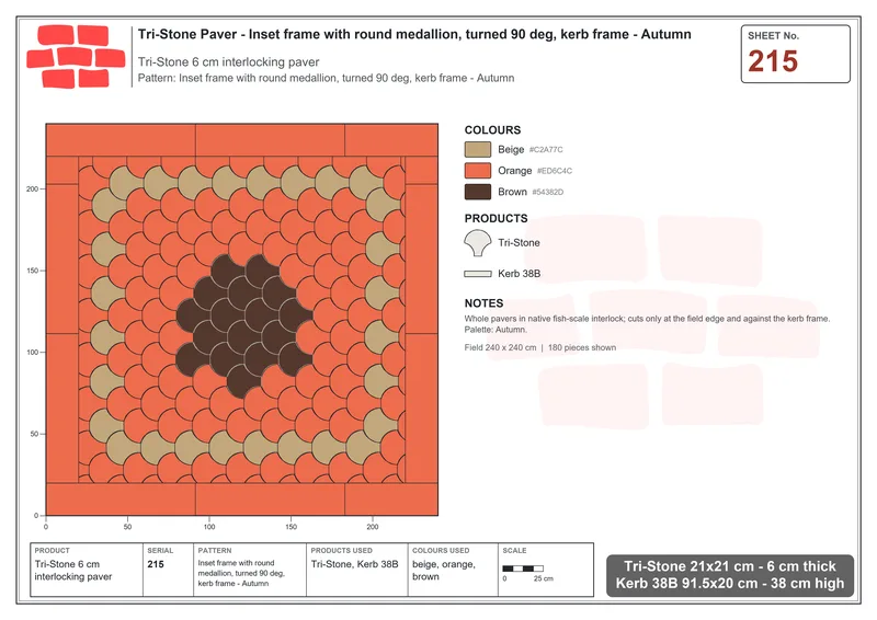Interlock (Pasco) 21x21 cm · TRI-215 · Inset frame with round medallion, turned 90 deg, kerb frame - Autumn · Laying plan
