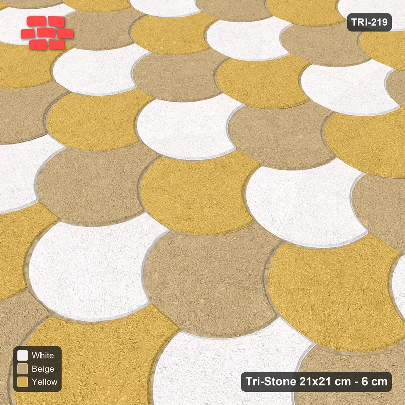 Interlock (Pasco) 21x21 cm · TRI-219 · Tumbling rows, three-tone, turned 180 deg, kerb frame - Golden Sand · Side view Interlock (Pasco) 21x21 cm · TRI-219 · Tumbling rows, three-tone, turned 180 deg, kerb frame - Golden Sand · Side view