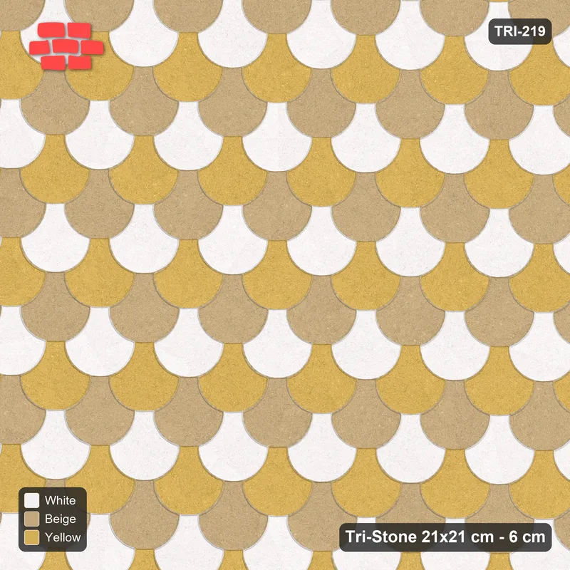 Interlock (Pasco) 21x21 cm · TRI-219 · Tumbling rows, three-tone, turned 180 deg, kerb frame - Golden Sand · Top view Interlock (Pasco) 21x21 cm · TRI-219 · Tumbling rows, three-tone, turned 180 deg, kerb frame - Golden Sand · Top view