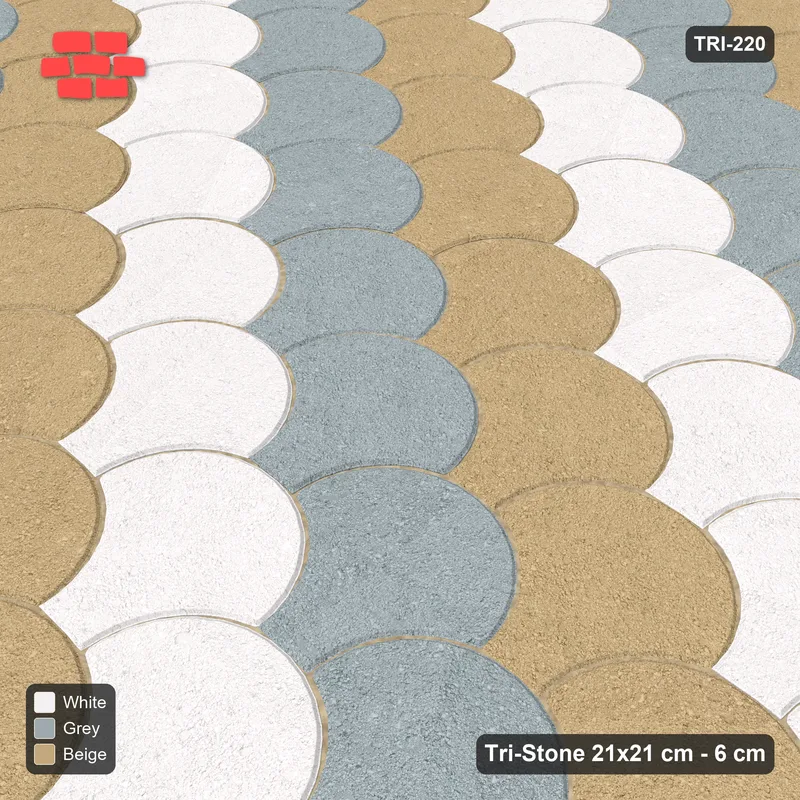 Interlock (Pasco) 21x21 cm · TRI-220 · Tumbling diagonals A, three-tone, kerb frame - Coastal · Side view Interlock (Pasco) 21x21 cm · TRI-220 · Tumbling diagonals A, three-tone, kerb frame - Coastal · Side view
