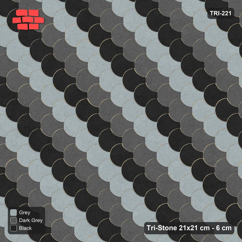 Interlock (Pasco) 21x21 cm · TRI-221 · Tumbling diagonals B, three-tone, turned 90 deg, kerb frame - Graphite Scale · Top view Interlock (Pasco) 21x21 cm · TRI-221 · Tumbling diagonals B, three-tone, turned 90 deg, kerb frame - Graphite Scale · Top view