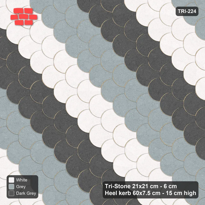Interlock (Pasco) 21x21 cm · TRI-224 · Wide tumbling diagonals B, turned 90 deg, kerb frame - Monochrome · Top view Interlock (Pasco) 21x21 cm · TRI-224 · Wide tumbling diagonals B, turned 90 deg, kerb frame - Monochrome · Top view