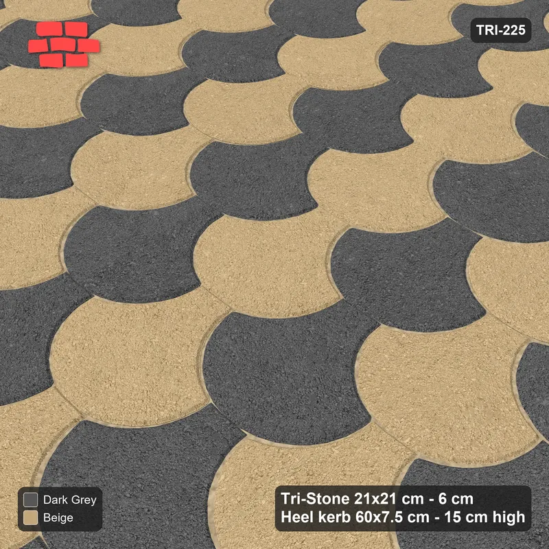 Interlock (Pasco) 21x21 cm · TRI-225 · Alternating scale rows, turned 180 deg, kerb frame - Stone & Earth · Side view Interlock (Pasco) 21x21 cm · TRI-225 · Alternating scale rows, turned 180 deg, kerb frame - Stone & Earth · Side view