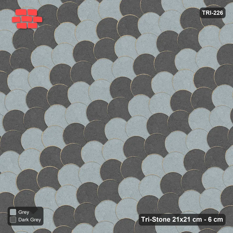 Interlock (Pasco) 21x21 cm · TRI-226 · Paired scale rows, turned 45 deg, kerb frame - Charcoal Edge · Top view Interlock (Pasco) 21x21 cm · TRI-226 · Paired scale rows, turned 45 deg, kerb frame - Charcoal Edge · Top view
