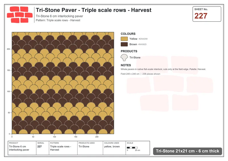 Interlock (Pasco) 21x21 cm · TRI-227 · Triple scale rows - Harvest · Laying plan
