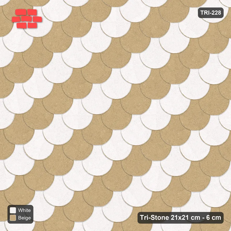 Interlock (Pasco) 21x21 cm · TRI-228 · Two-tone diagonal steps B, turned 180 deg, kerb frame - Ivory & Sand · Top view Interlock (Pasco) 21x21 cm · TRI-228 · Two-tone diagonal steps B, turned 180 deg, kerb frame - Ivory & Sand · Top view