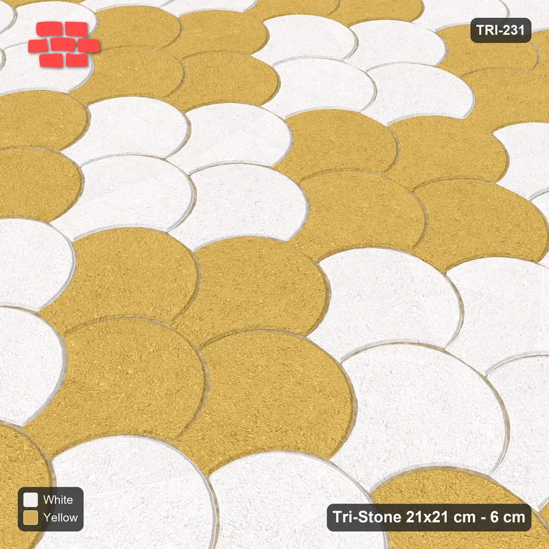 Interlock (Pasco) 21x21 cm · TRI-231 · Scale checker, double, kerb frame - Ivory & Ochre · Side view Interlock (Pasco) 21x21 cm · TRI-231 · Scale checker, double, kerb frame - Ivory & Ochre · Side view
