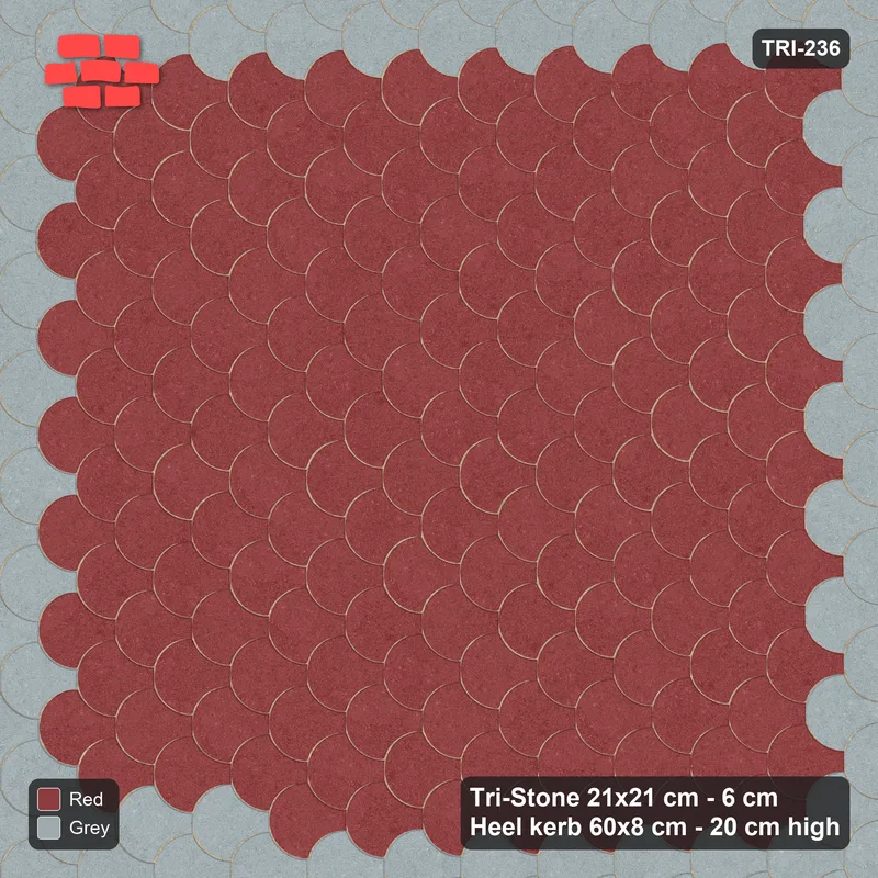 Interlock (Pasco) 21x21 cm · TRI-236 · Accent edge border, turned 90 deg, kerb frame - Brick & Ash · Top view Interlock (Pasco) 21x21 cm · TRI-236 · Accent edge border, turned 90 deg, kerb frame - Brick & Ash · Top view