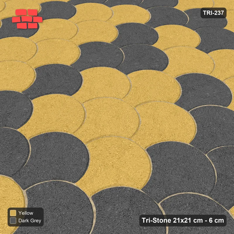 Interlock (Pasco) 21x21 cm · TRI-237 · Concentric square rings, kerb frame - Mustard Slate · Side view Interlock (Pasco) 21x21 cm · TRI-237 · Concentric square rings, kerb frame - Mustard Slate · Side view