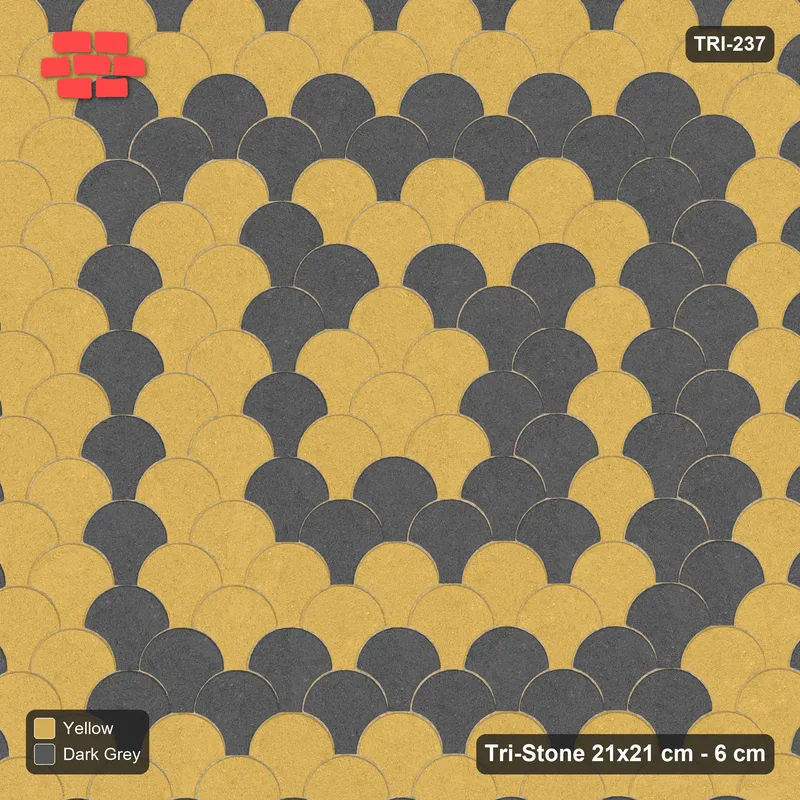 Interlock (Pasco) 21x21 cm · TRI-237 · Concentric square rings, kerb frame - Mustard Slate · Top view Interlock (Pasco) 21x21 cm · TRI-237 · Concentric square rings, kerb frame - Mustard Slate · Top view