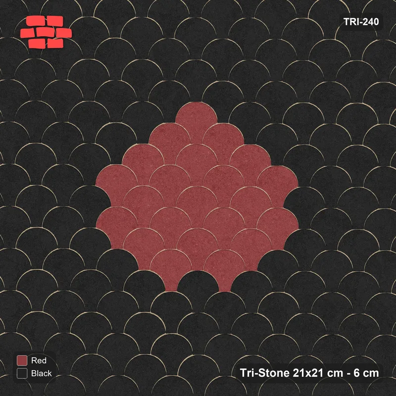 Interlock (Pasco) 21x21 cm · TRI-240 · Central round medallion, kerb frame - Red & Black · Top view Interlock (Pasco) 21x21 cm · TRI-240 · Central round medallion, kerb frame - Red & Black · Top view