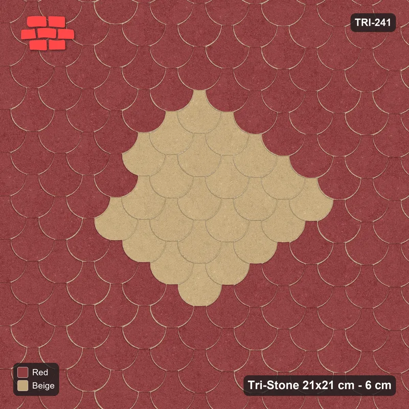 Interlock (Pasco) 21x21 cm · TRI-241 · Central diamond medallion, turned 180 deg - Terracotta · Top view Interlock (Pasco) 21x21 cm · TRI-241 · Central diamond medallion, turned 180 deg - Terracotta · Top view