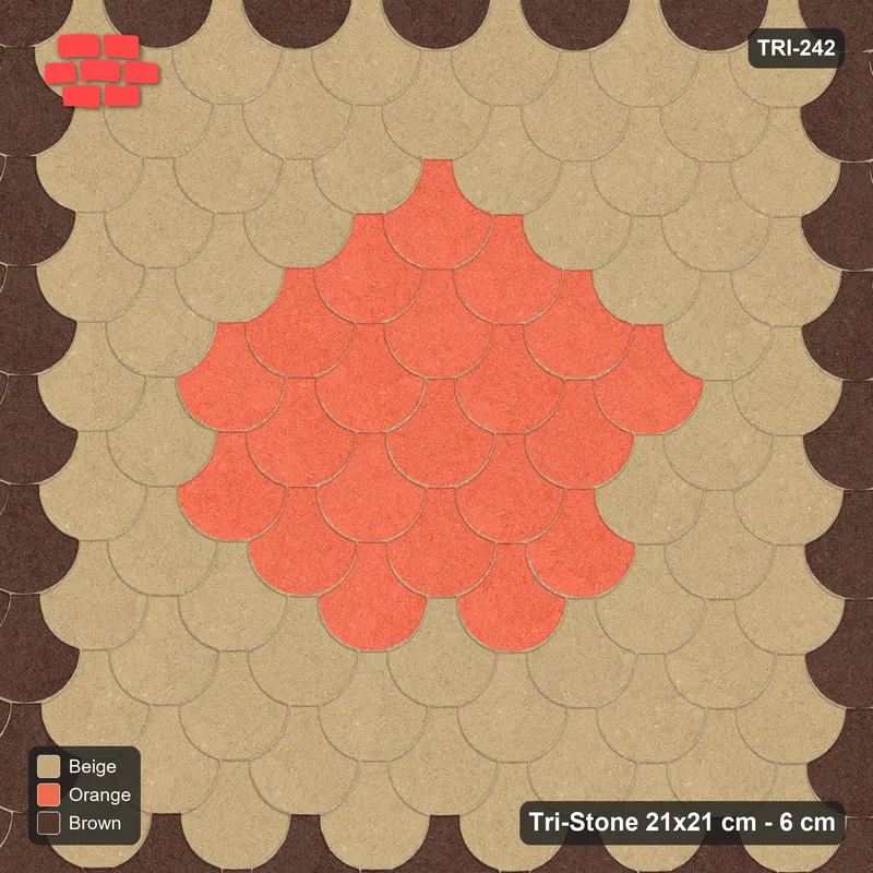 Interlock (Pasco) 21x21 cm · TRI-242 · Border with round medallion, turned 180 deg, kerb frame - Autumn · Top view Interlock (Pasco) 21x21 cm · TRI-242 · Border with round medallion, turned 180 deg, kerb frame - Autumn · Top view