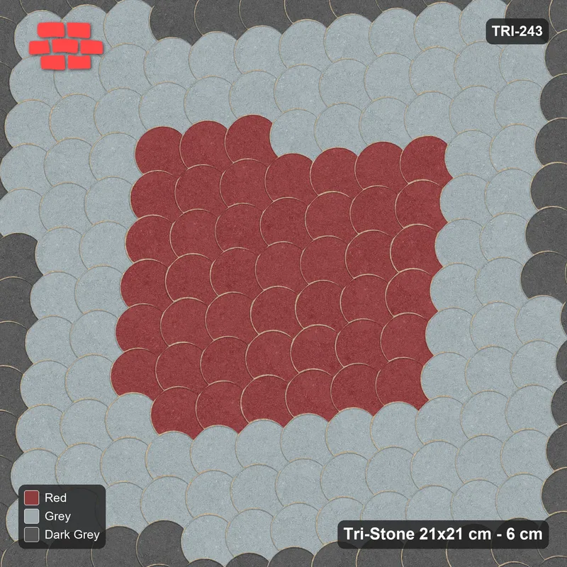 Interlock (Pasco) 21x21 cm · TRI-243 · Border with square medallion, turned 45 deg - Urban Brick · Top view Interlock (Pasco) 21x21 cm · TRI-243 · Border with square medallion, turned 45 deg - Urban Brick · Top view