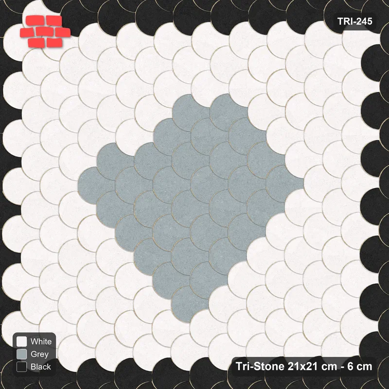 Interlock (Pasco) 21x21 cm · TRI-245 · Border with diamond medallion, turned 90 deg, kerb frame - Tuxedo · Top view Interlock (Pasco) 21x21 cm · TRI-245 · Border with diamond medallion, turned 90 deg, kerb frame - Tuxedo · Top view