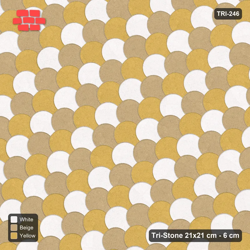 Interlock (Pasco) 21x21 cm · TRI-246 · Tumbling rows, three-tone, turned 45 deg, kerb frame - Golden Sand · Top view Interlock (Pasco) 21x21 cm · TRI-246 · Tumbling rows, three-tone, turned 45 deg, kerb frame - Golden Sand · Top view