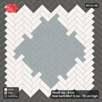 Interlock (Pasco) 10x30 cm · RC13-140 · Herringbone 45 accent edge and diamond r90 with Heel kerb 75x150x600 frame