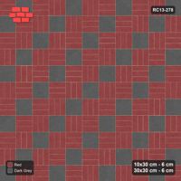 Interlock (Pasco) 10x30 cm · RC13-278 · Weave-3 + Slab Checker, Diagonal 1:2 Mirrored, Solid Planks - Rust & Charcoal