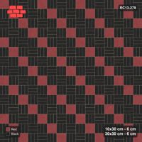 Interlock (Pasco) 10x30 cm · RC13-279 · Weave-3 + Slab Checker, Diagonal 1:3, Solid Planks + Kerb - Red & Black