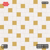 Interlock (Pasco) 10x30 cm · RC13-298 · Weave-3 + 10x10 Dots, Scatter 1:4, Solid Planks + Kerb - Ivory & Ochre