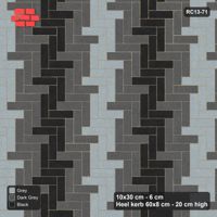 Interlock (Pasco) 10x30 cm · RC13-71 · Herringbone 90 30 cm graded column tones with Heel kerb 80x200x600 frame