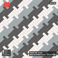 Interlock (Pasco) 10x30 cm · RC13-92 · Herringbone 45 40 cm counter-diagonal stripes with Heel kerb 75x150x600 frame